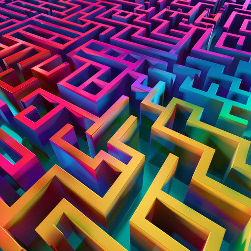 Illustration of maze in a photo realistic style with a flat random background, vibrant tones and enhanced clarity