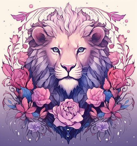 Manticore and flowers in whimsical style with bold outline