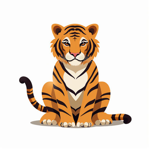 Tiger cartoon in Minimalist style on white background