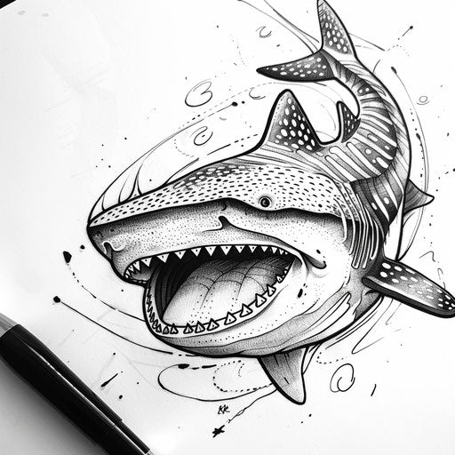 Bold flat tattoo sketch of a whale shark's head