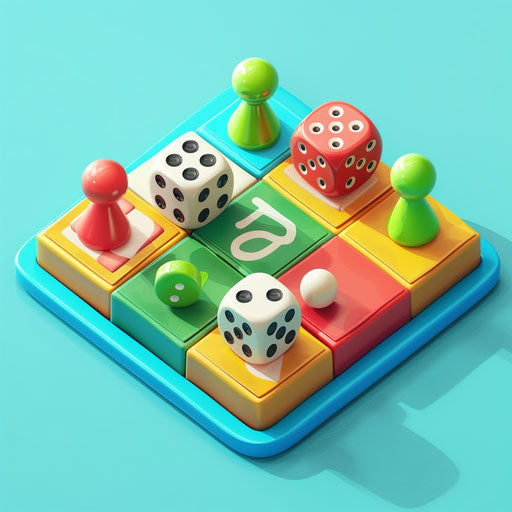 Realistic board game clipart on flat turquoise background