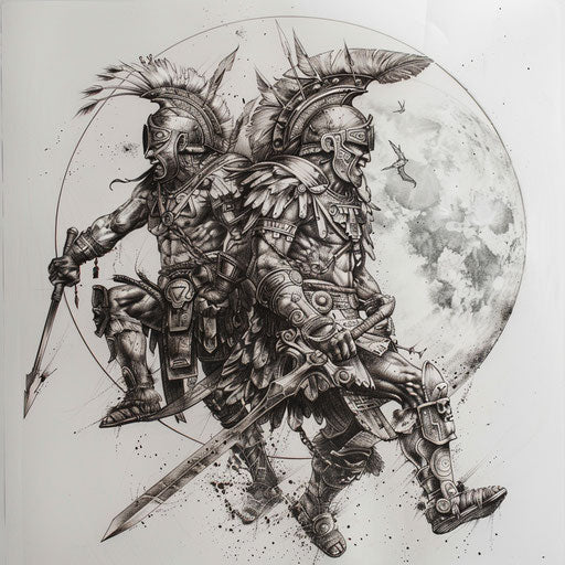 Cosmic Aztec warrior tattoo concept