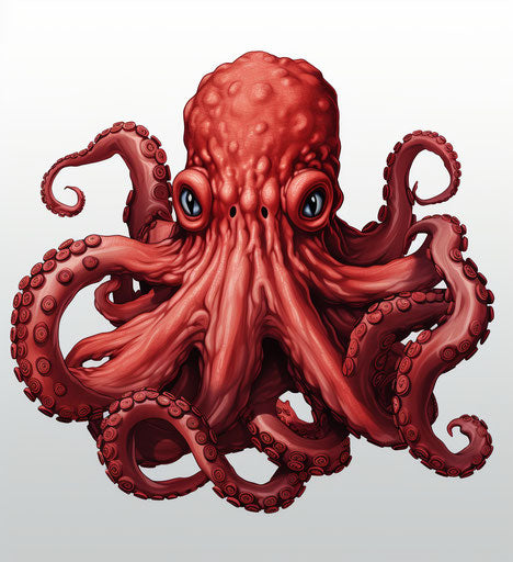 Giant octopus in vibrant red and maroon swirl