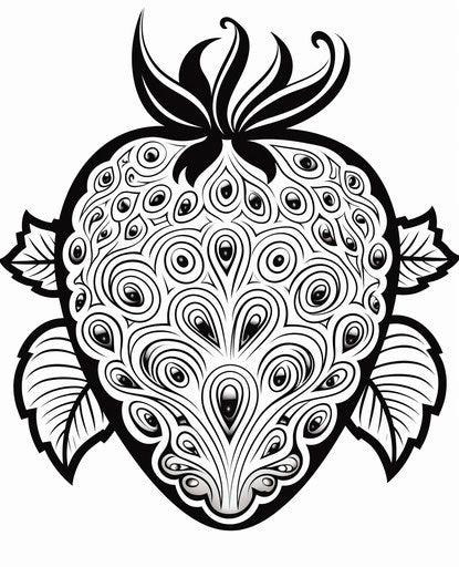 Enticing strawberry on white background, bold black outlines