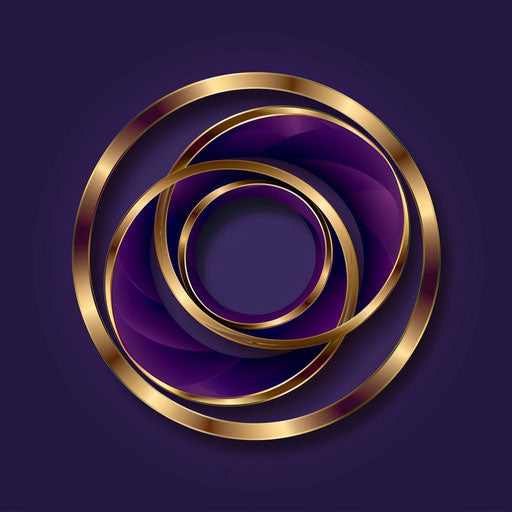 Luxury round logo with gold detailing on deep purple background
