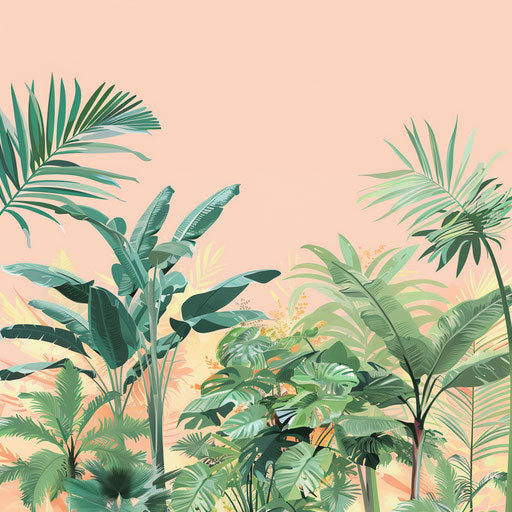 Realistic rainforest illustration on pastel peach background