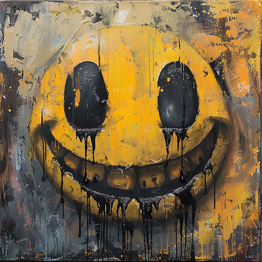 Smiley face with tears in tachist algeapunk style