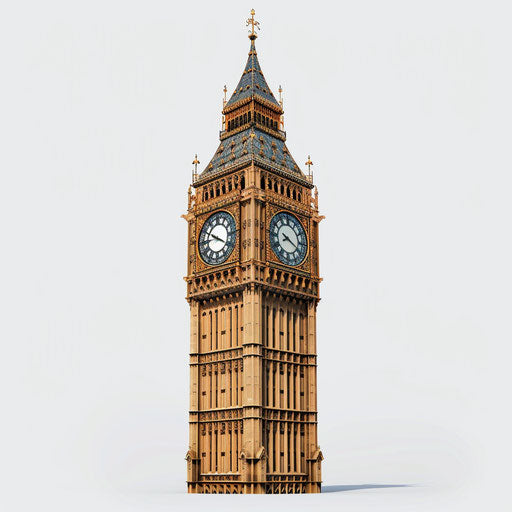 Realistic illustration of Big Ben on white background with detailed textures