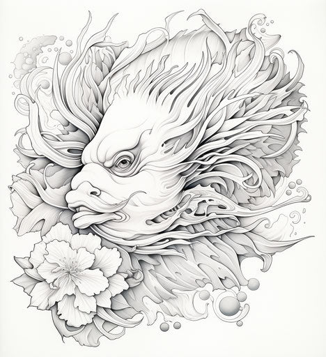 Floral pattern in the form of a fish head for coloring