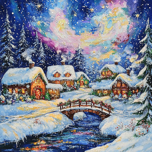 Enchanting Christmas night scene with twinkling lights