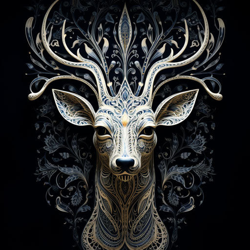A man in the shape of a deer, in intricate patterning style