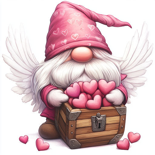 adorable pink Valentine's Day gnome with hat covering eyes