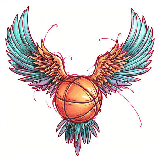 Whimsical tattoo sketch of a basketball with wings