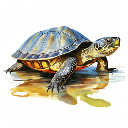 Turtle clipart in the style of an oil painting, on white background