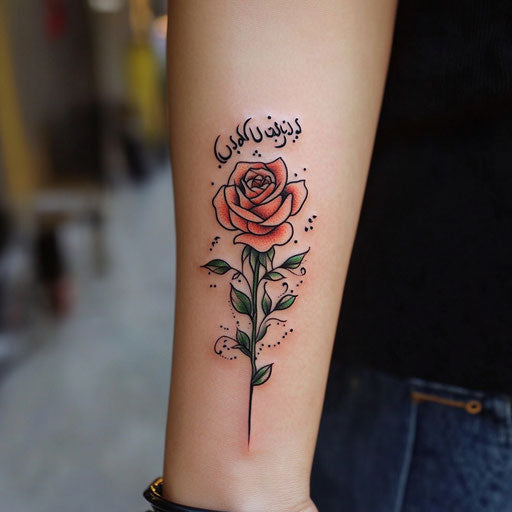 Arabic tattoo with calligraphy in a wrist rose