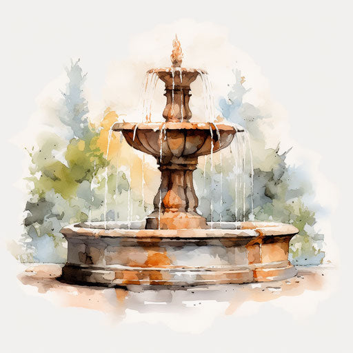 Fountain clipart in the style of Oil painting