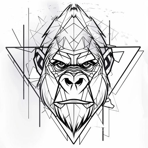 Minimalist geometric gorilla head tattoo design