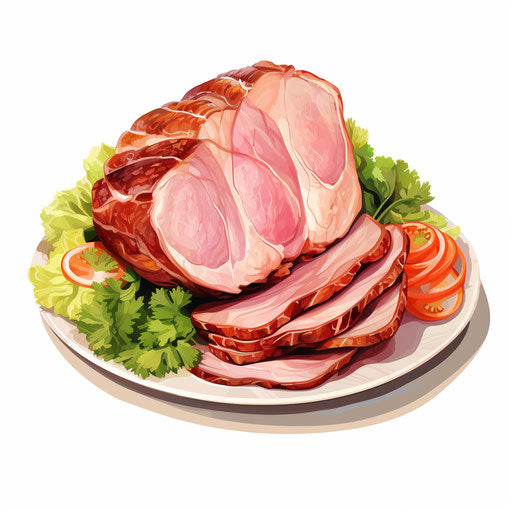 Oil painting of a ham on a white background