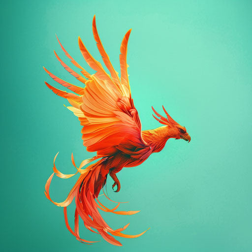 Realistic phoenix clipart on flat, serene aqua background