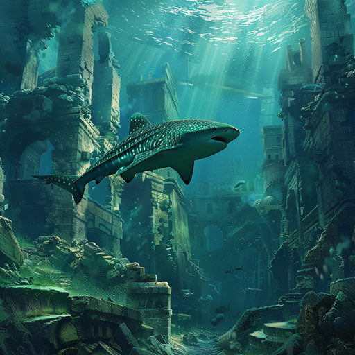 Zebra shark swimming in an ancient sunken city
