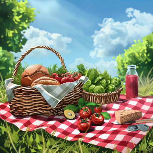 Picnic illustration with random background and vintage filter