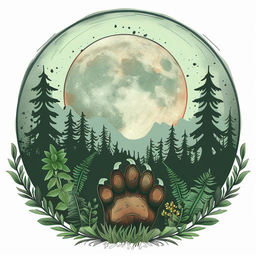 Bear paw in the greens of the forest