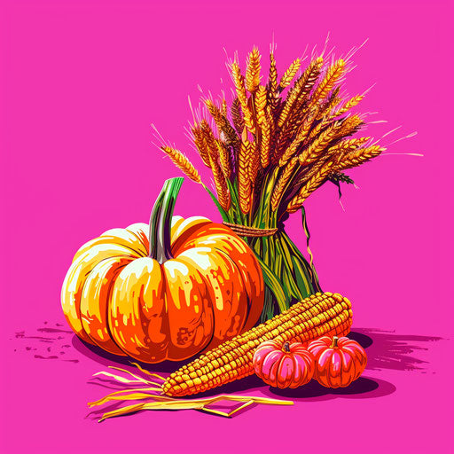 Harvest clipart on bright magenta background with textures