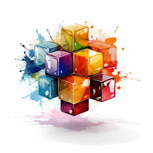 Cube clipart in Oil painting style on white background