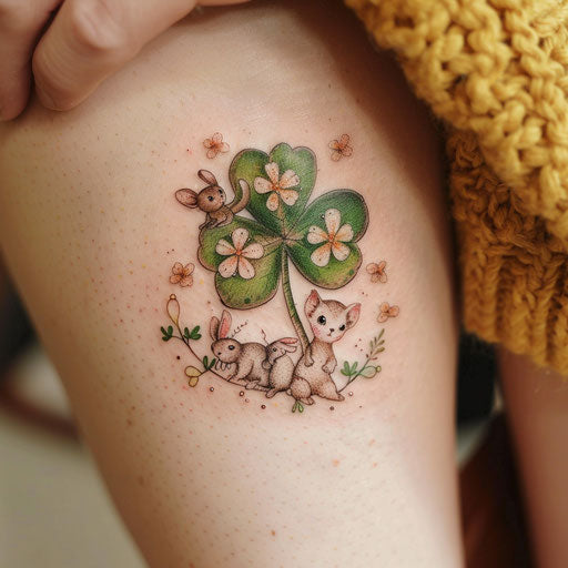 Four leaf clover with cute animal motifs