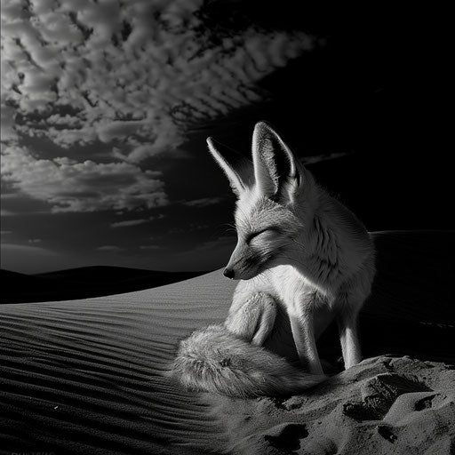 Fennec fox in a dramatic monochrome desert