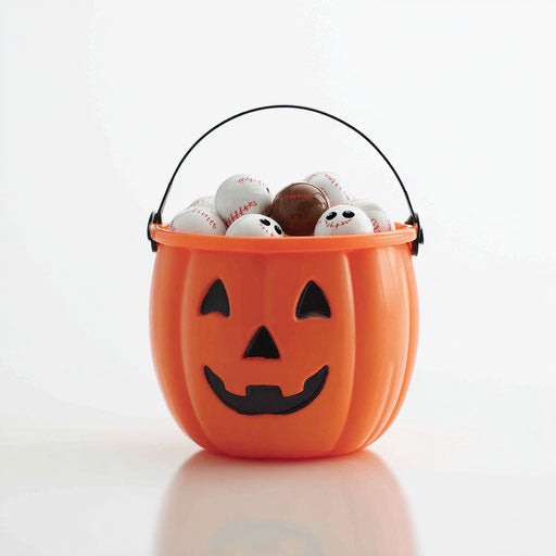 Playful jack-o'-lantern bucket with eyeball candies