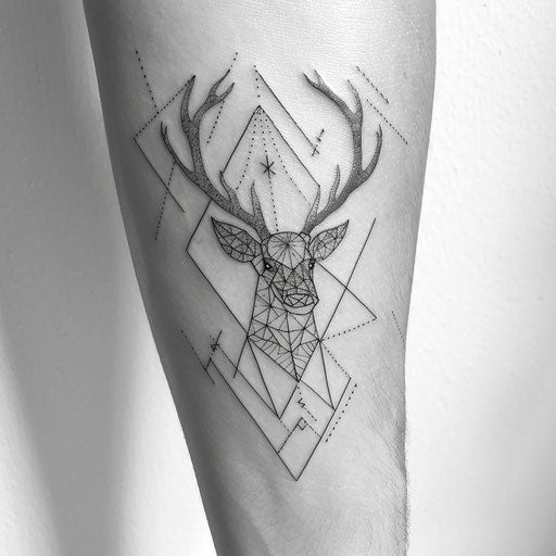 Modern minimalist deer head tattoo with geometric elements