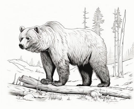 Grizzly bear coloring page on a white sheet