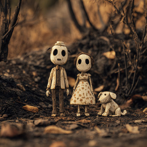 Couple with a small skeletal dog