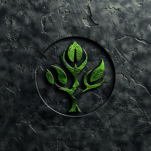 Modern logo in green and black with a textured background