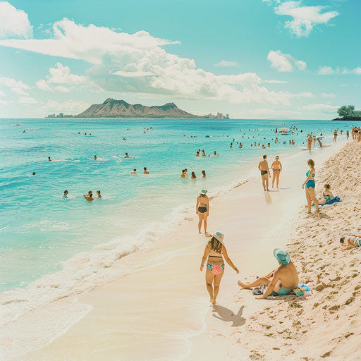 Lanikai Beach, Hawaii with families enjoying the sun and sea