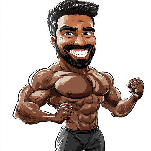 Humorous caricature of a fitness clipart with exaggerated human characteristics