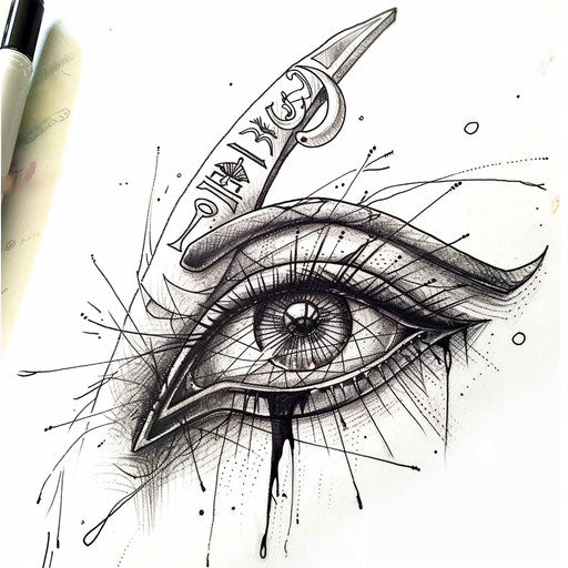 Eye of Horus tattoo design with Egyptian mythological elements