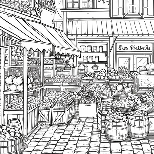 Busy market with vendors selling fruits and vegetables