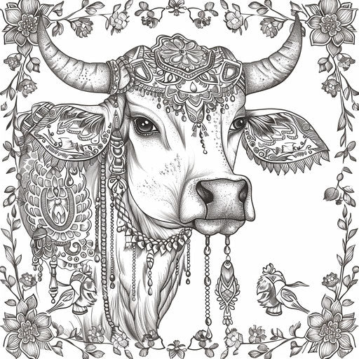 Exotic cow with ornate jewel patterns in the style of Raqib Shaw