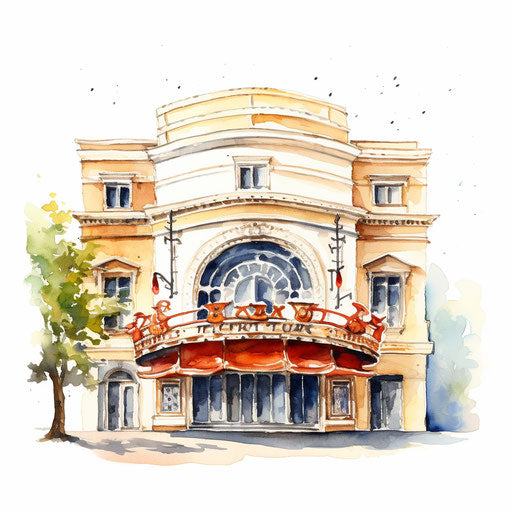 Theater clipart in Watercolor Art style, on white background