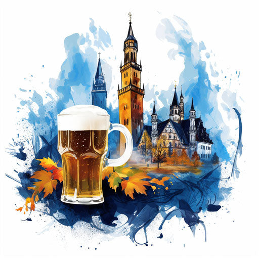 Oktoberfest clipart in the style of Impressionistic Art, on a white background