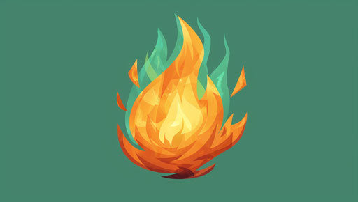 Flame icon on green background, cartooncore style