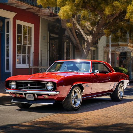 Bright cherry red classic car