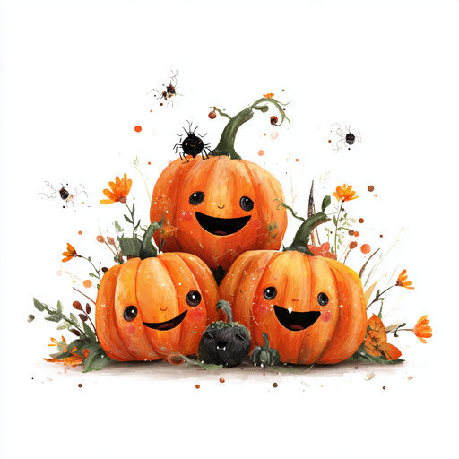 Three Cheerful Cartoon Pumpkins for Halloween Festivities