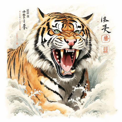 Tiger character fan art roar, persian miniature style