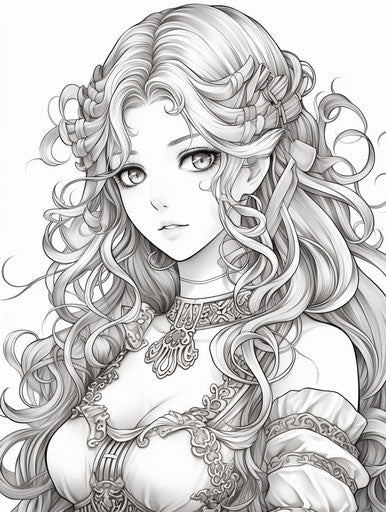 Illustrated coloring pages of female anime characters