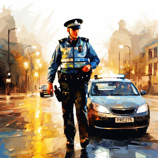 Police clipart in the style of Impressionistic Art, on a white background
