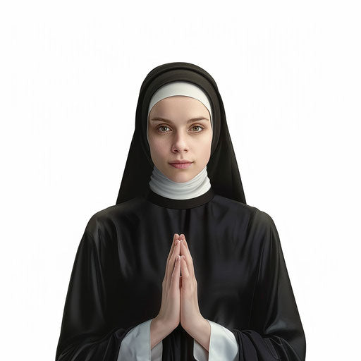 Realistic image of a nun drawing on white background