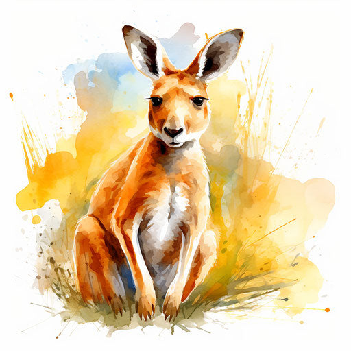 Kangaroo clipart in the style of oil painting, on a white background